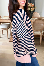 Striped Seam Detail Crewneck Top