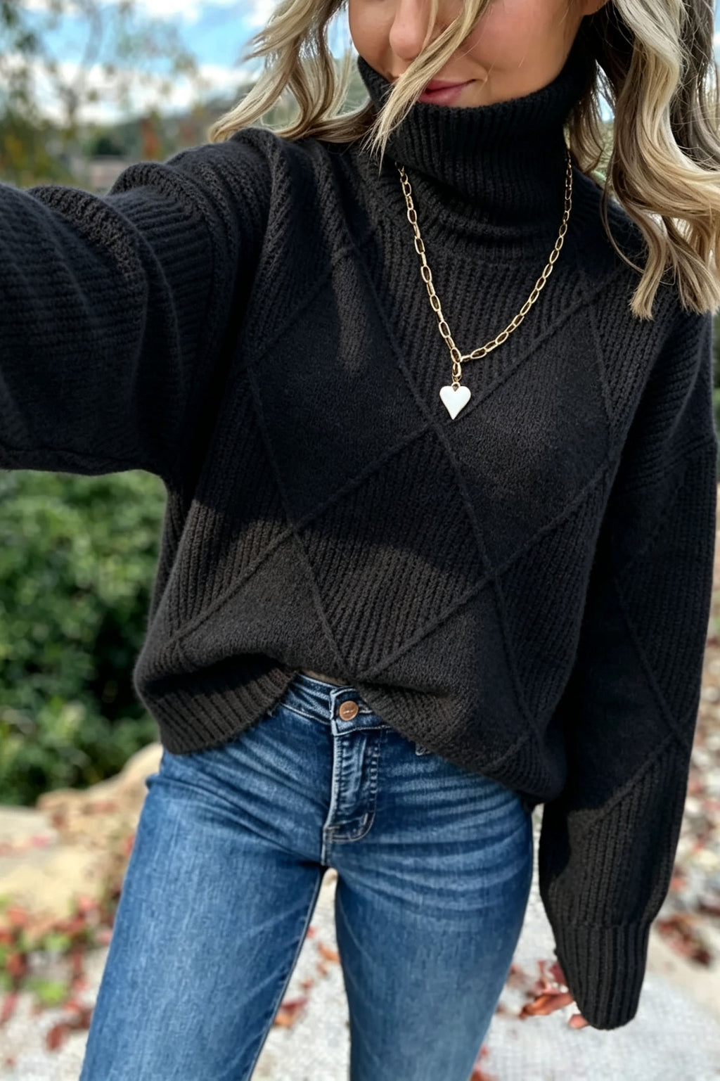 Turtleneck Diamond Pullover Sweater