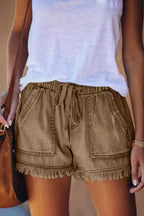 Casual Drawstring Fringe Denim Shorts