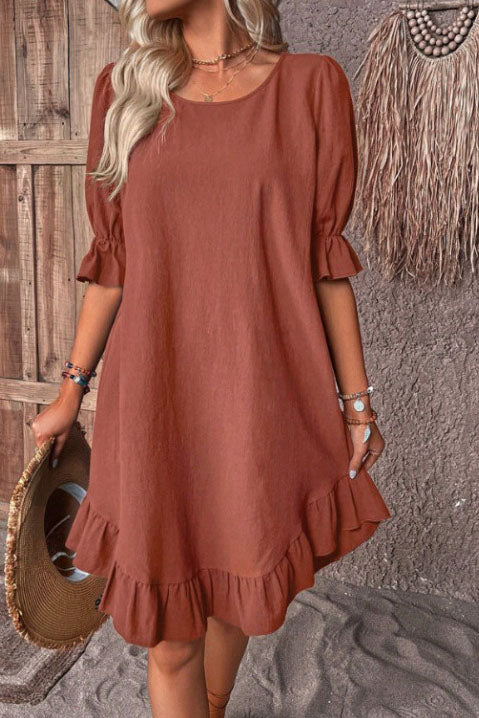 Ruffle Round Neck Loose Dress