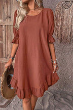 Ruffle Round Neck Loose Dress