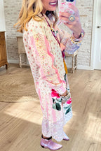 Floral Patchwork Button Shirt Dress