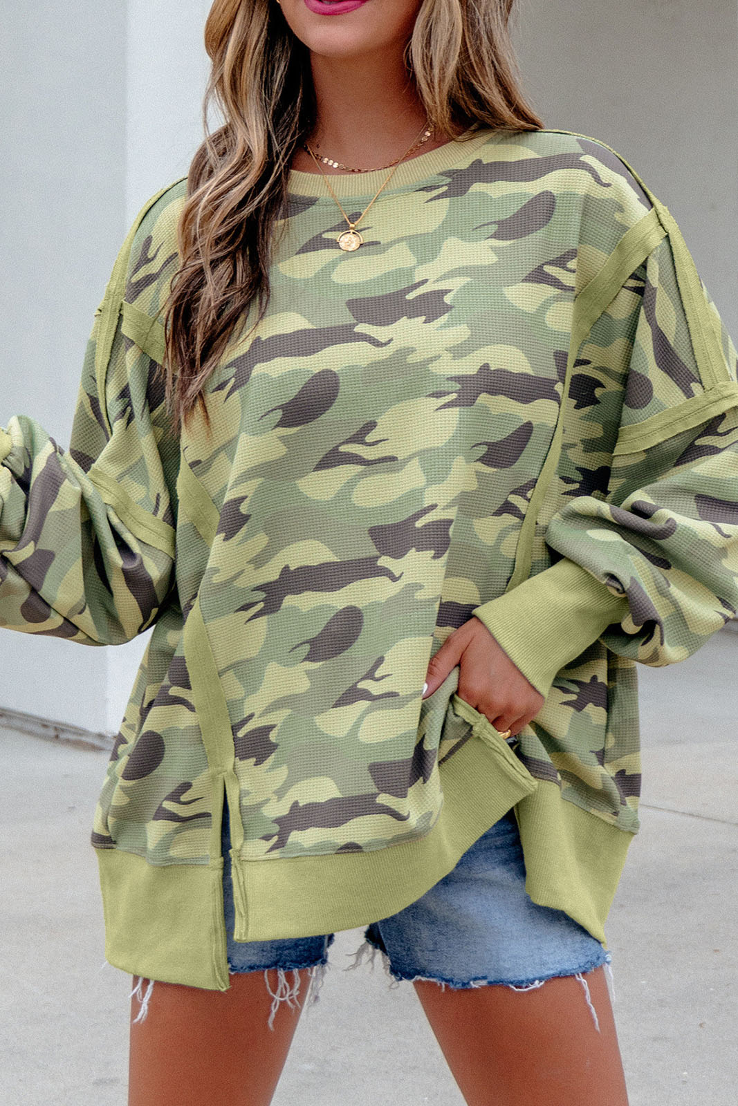 Causal Camo Waffle Sweatshirt