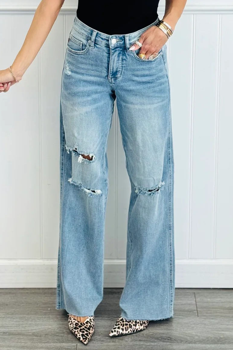 High Waist Ripped Wide Leg Jeans