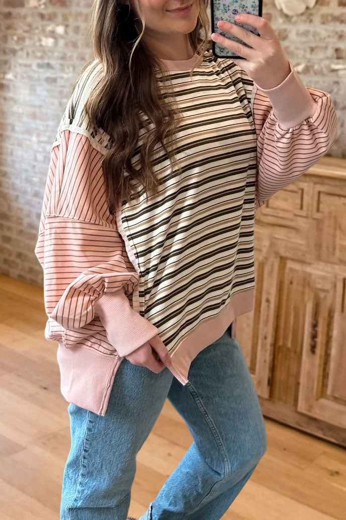 Casual Striped Oversized Sweatshirt
