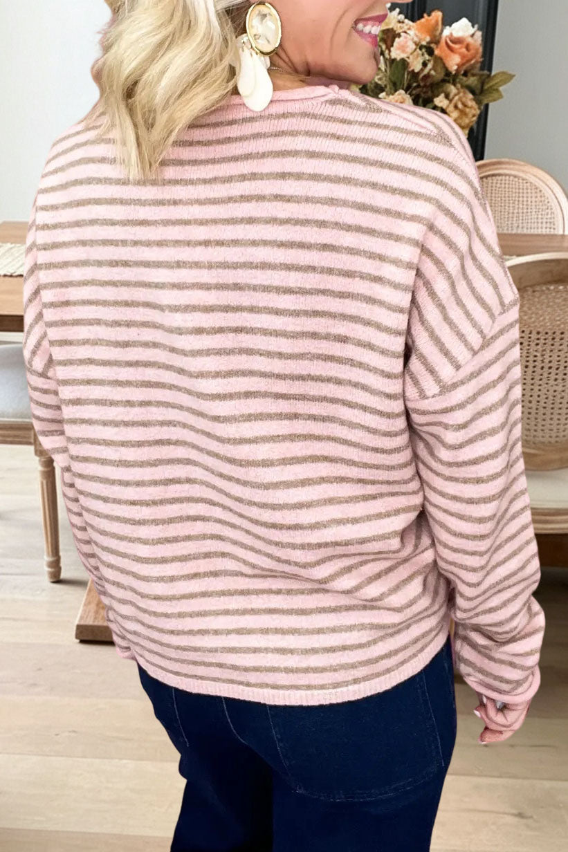 Casual Striped Button Front Sweater