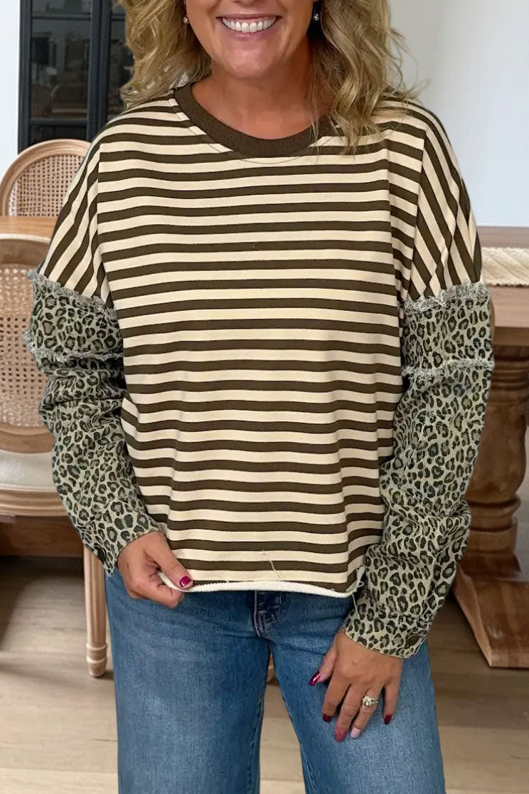 Striped Leopard Patchwork Sweatshirt