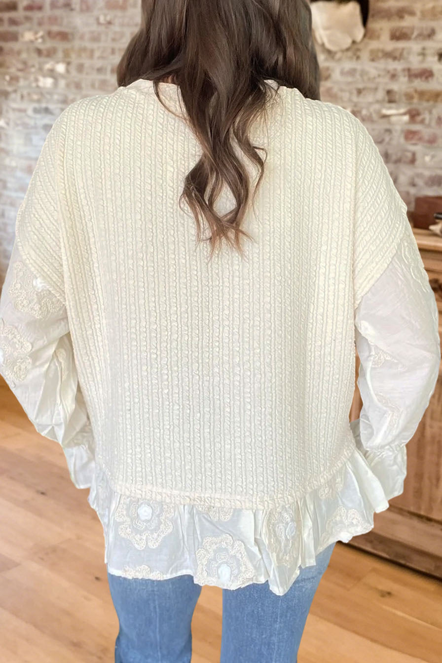 Lace Patchwork Cable Knit Top
