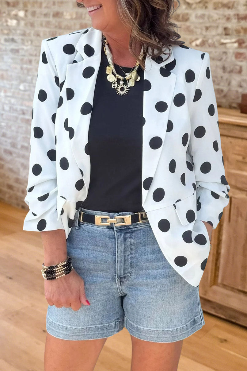 Polka Dot Ruched Sleeve Blazer