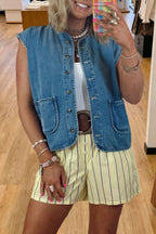 Casual Button Down Pocket Denim Vest