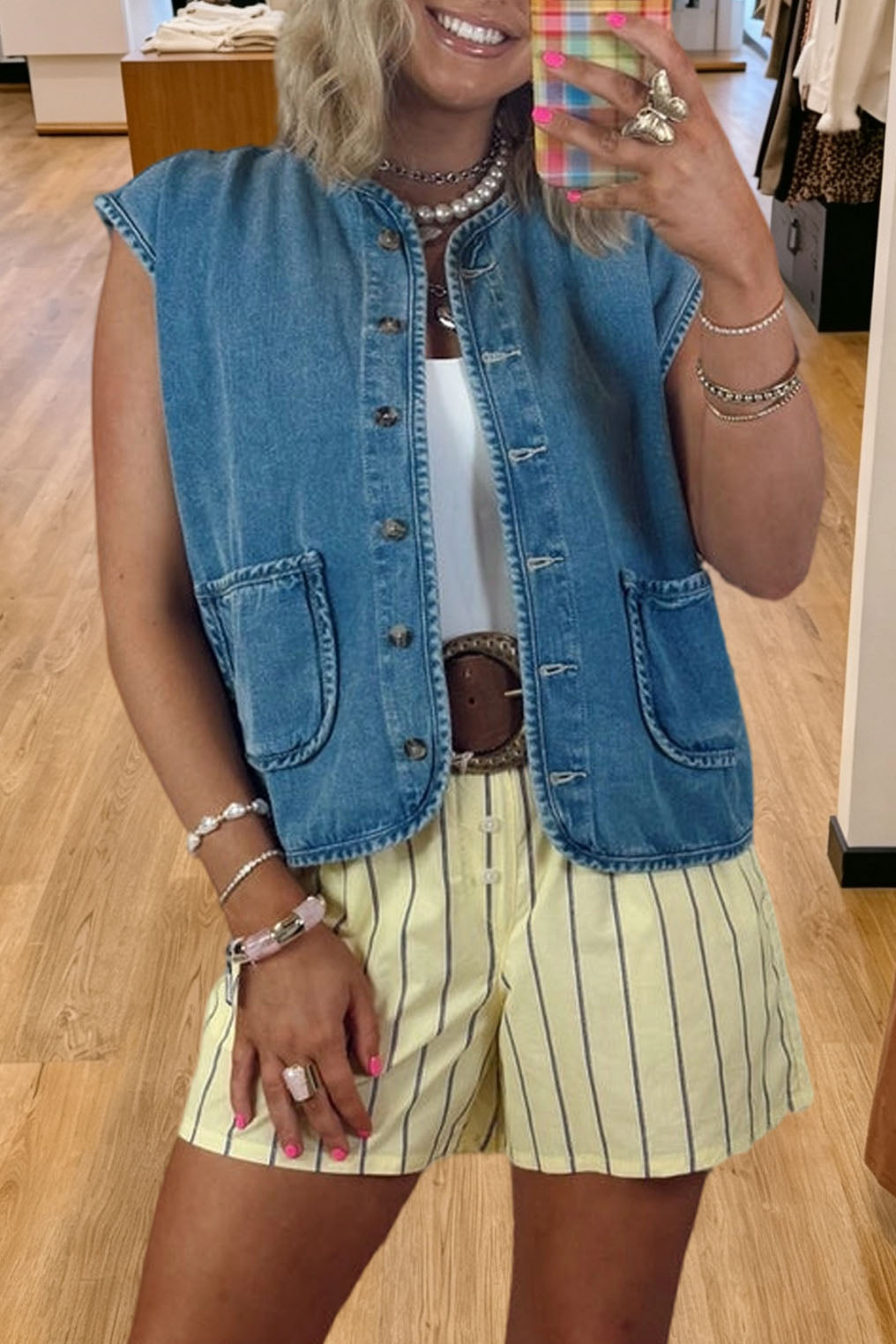 Casual Button Down Pocket Denim Vest