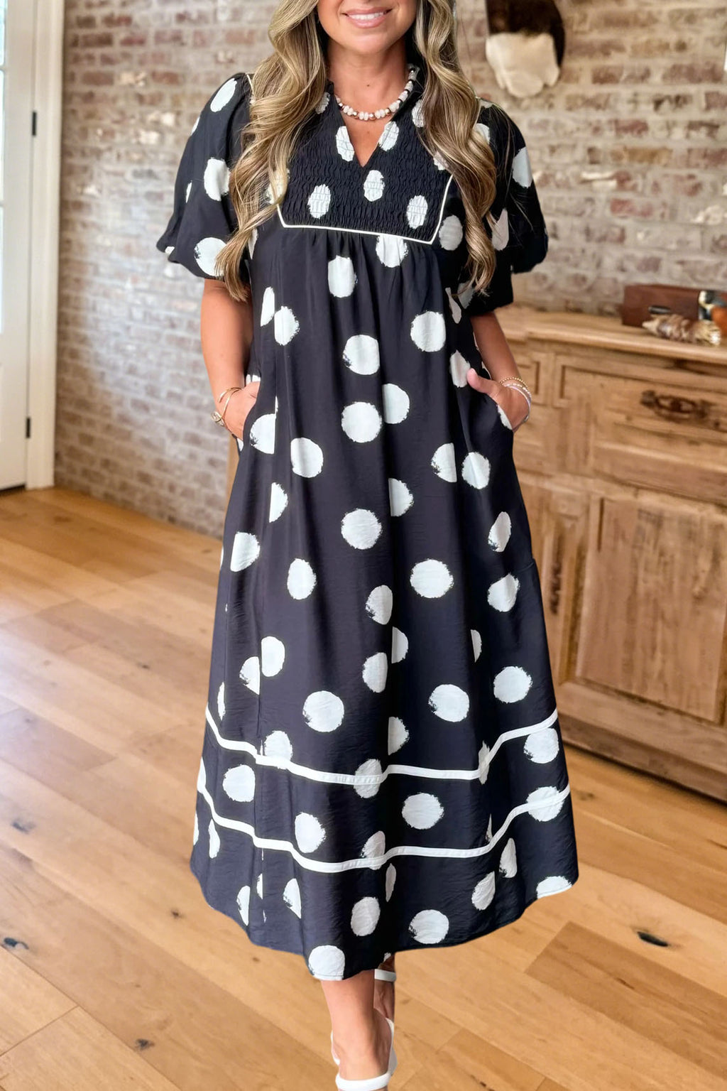 Polka Dot Smocked Maxi Dress