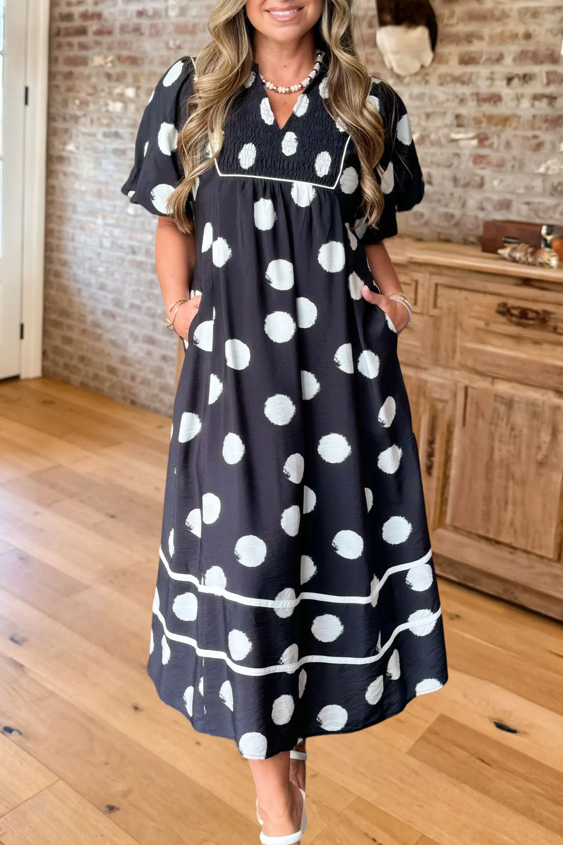 Polka Dot Smocked Maxi Dress