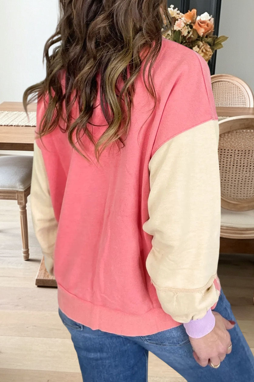 Colorblock Button Henley Sweatshirt