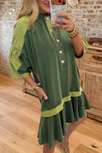 Casual Button Ruffle Hem Mini Dress