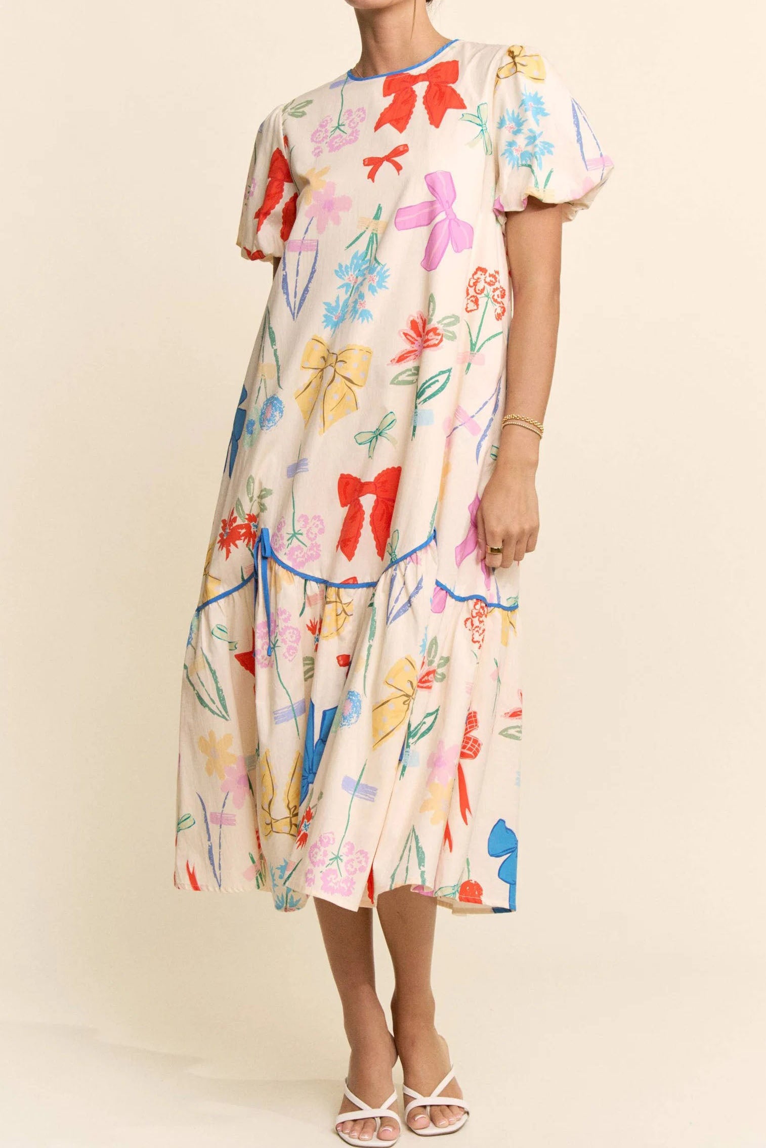 Floral Bow Print Midi Dress