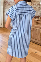 Striped Collared Shift Pocket Mini Dress