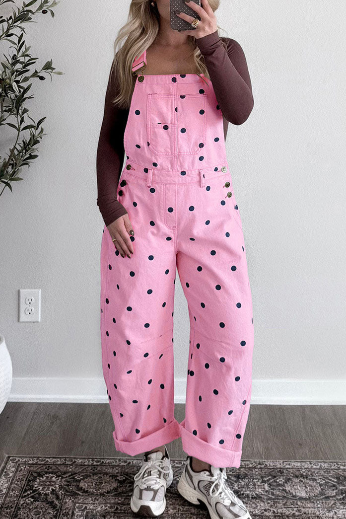 Polka Dot Wide Leg Denim Overalls