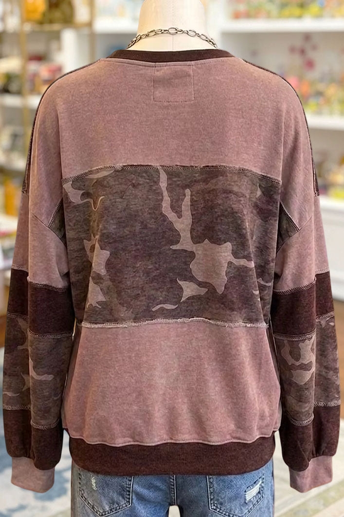 Camo Patchwork Long Sleeve Sweatshirt