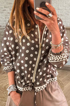 Causal Polka Dot Zip Up Jacket