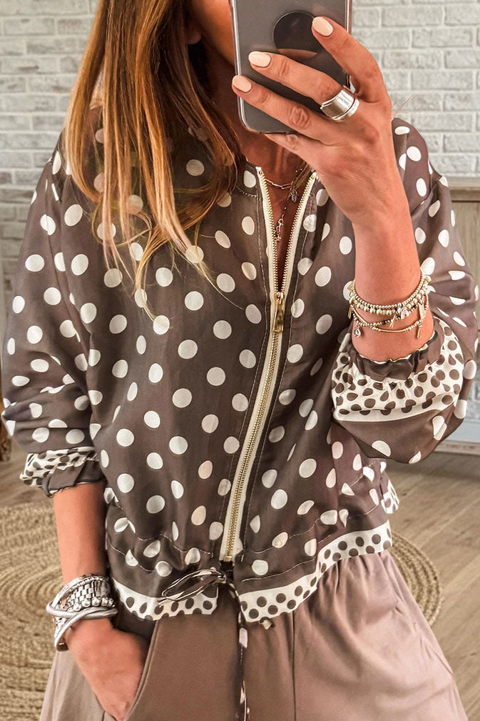 Causal Polka Dot Zip Up Jacket