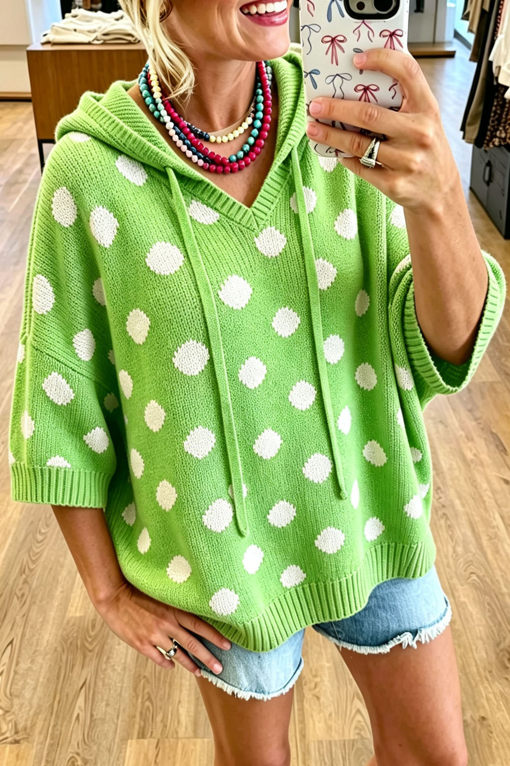 Causal Polka Dot Hooded Sweater
