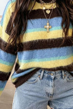 Women's Striped Fuzzy Knit Sweater