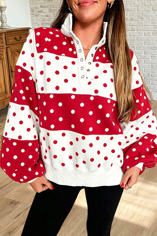 Polka Dot Button Neck Sweatshirt