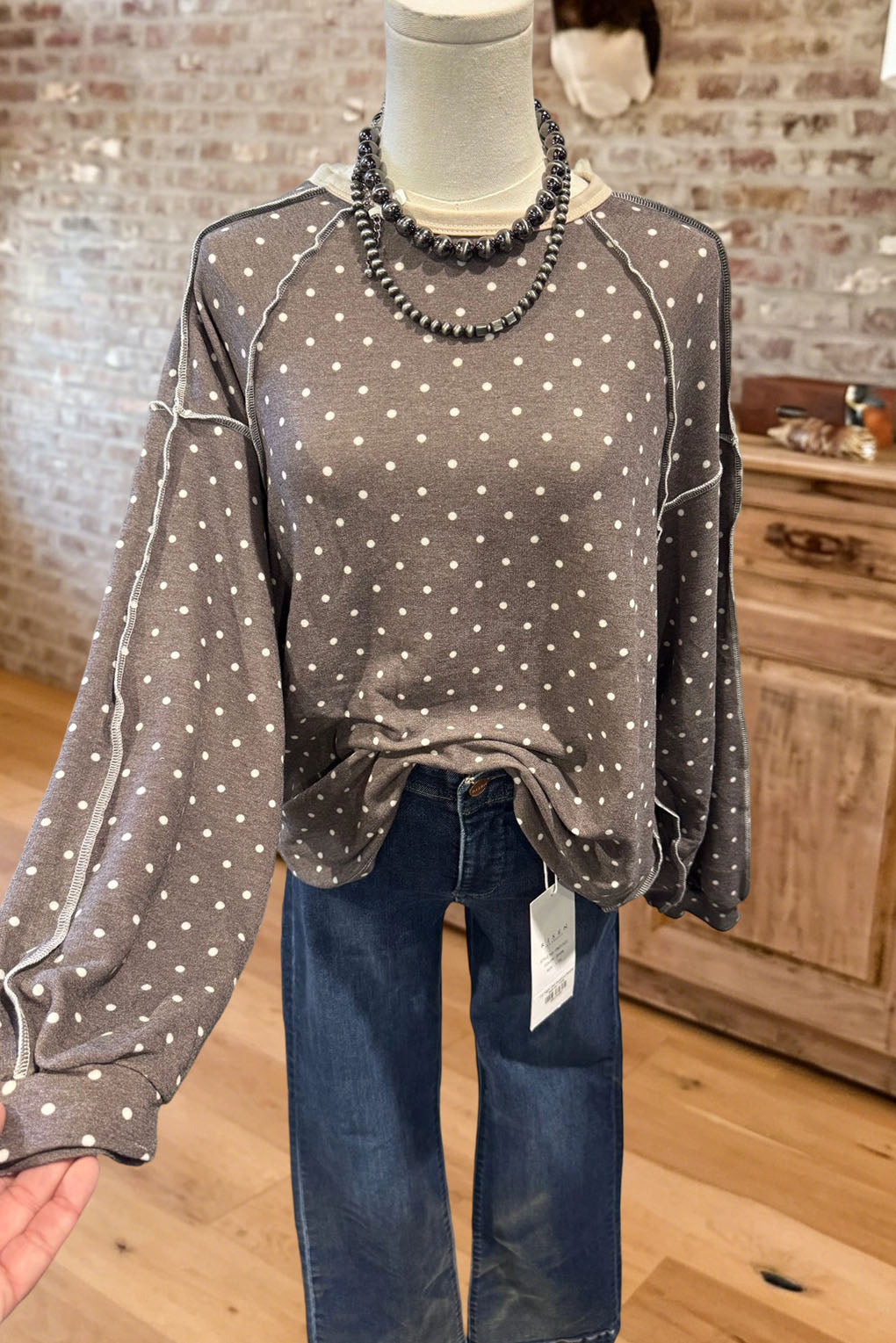 Polka Dot Exposed Seam Sweatshirt