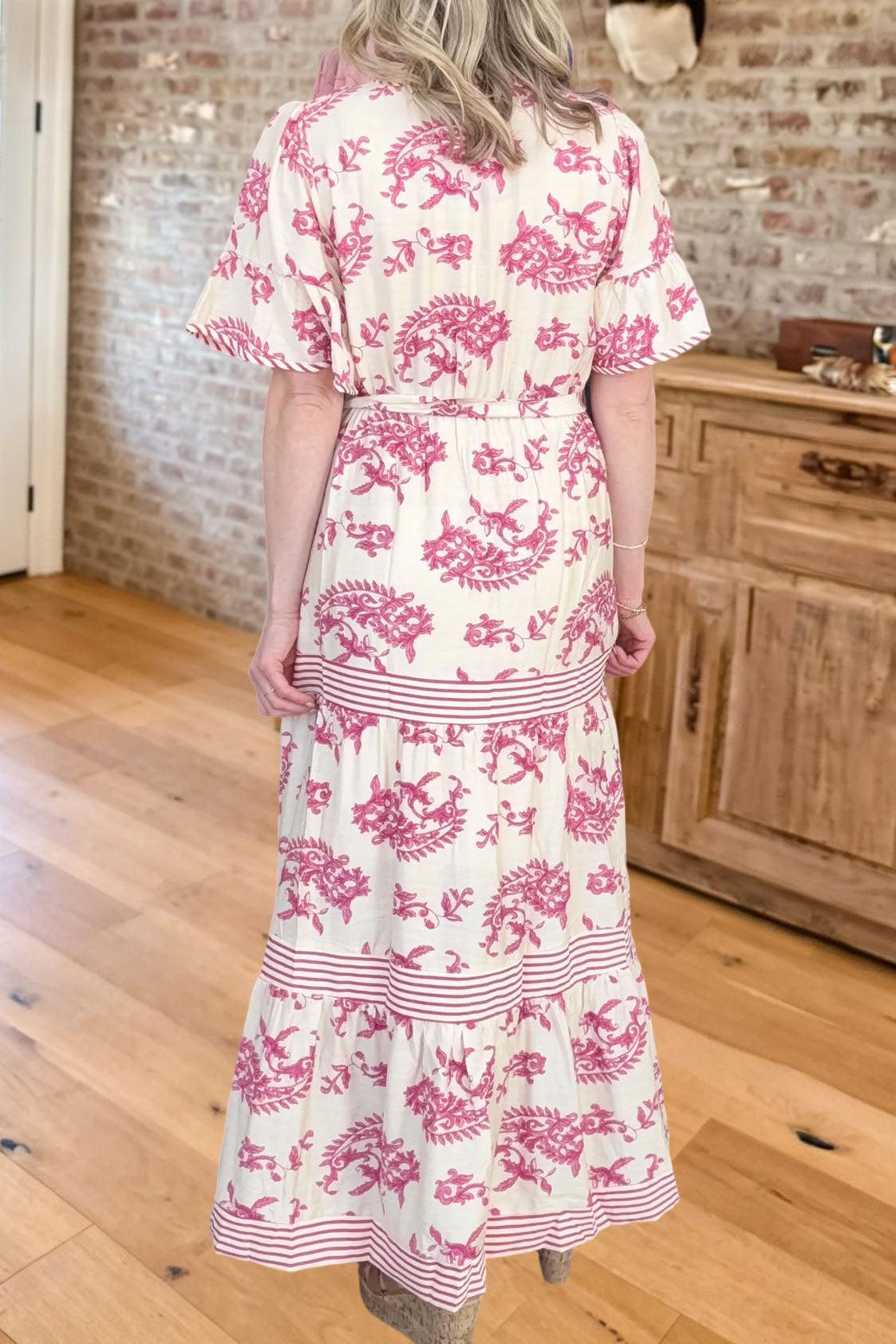 Paisley Print Belted Maxi Dress