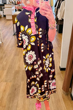 Floral Ruffle Trim Midi Dress