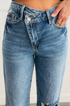 Cross Waist Ripped Straight Jeans