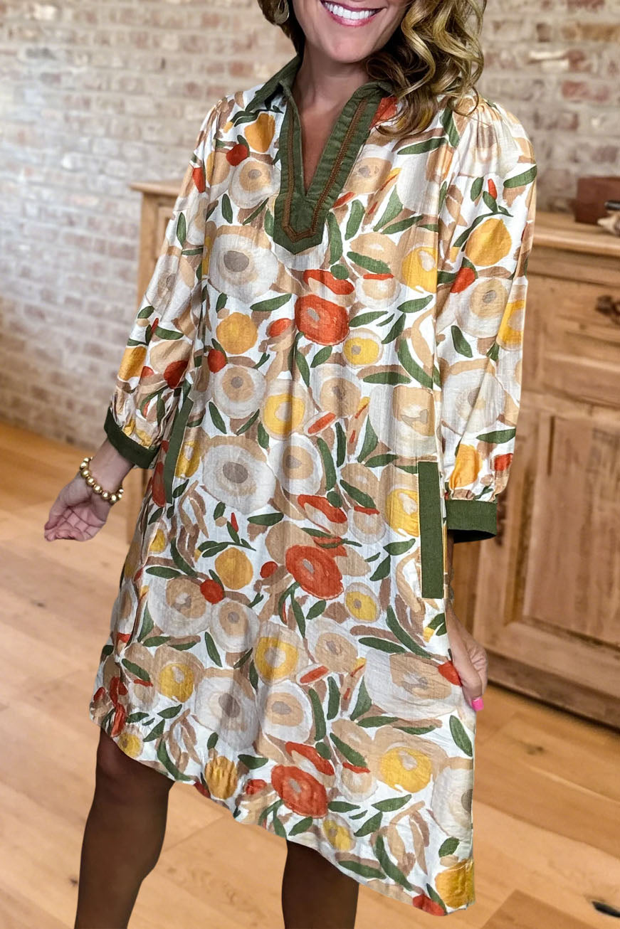 Floral Print Lapel Mini Dress