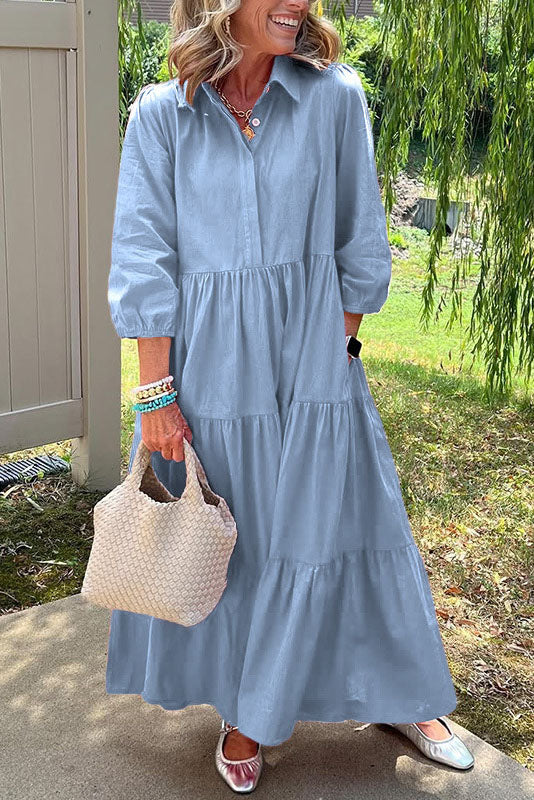 Collared Tiered Maxi Shirt Dress