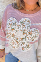 Waffle Knit Floral Patchwork Sweatshirt