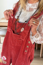 Floral Patchwork Corduroy Overalls