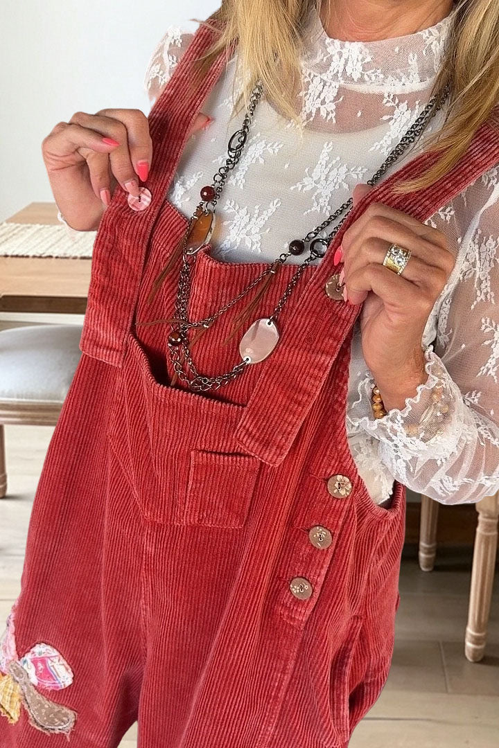Floral Patchwork Corduroy Overalls
