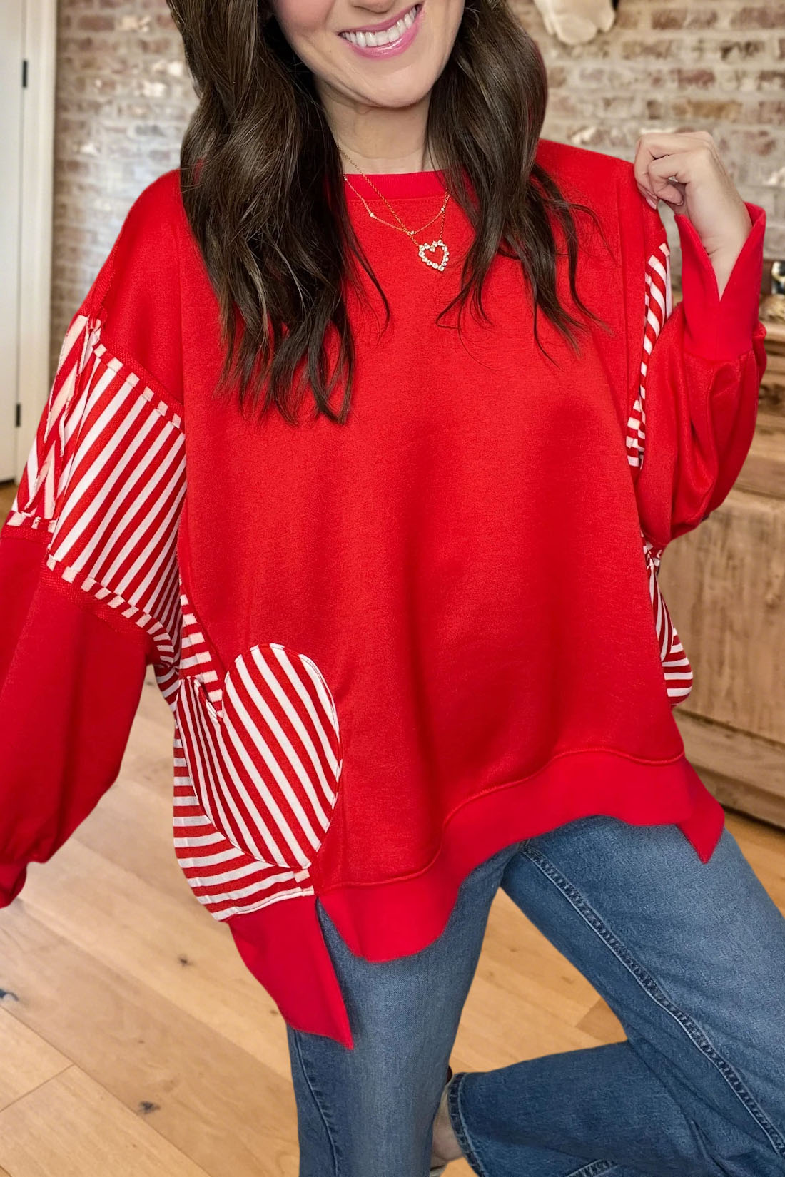 Striped Heart Pocket Sweatshirt