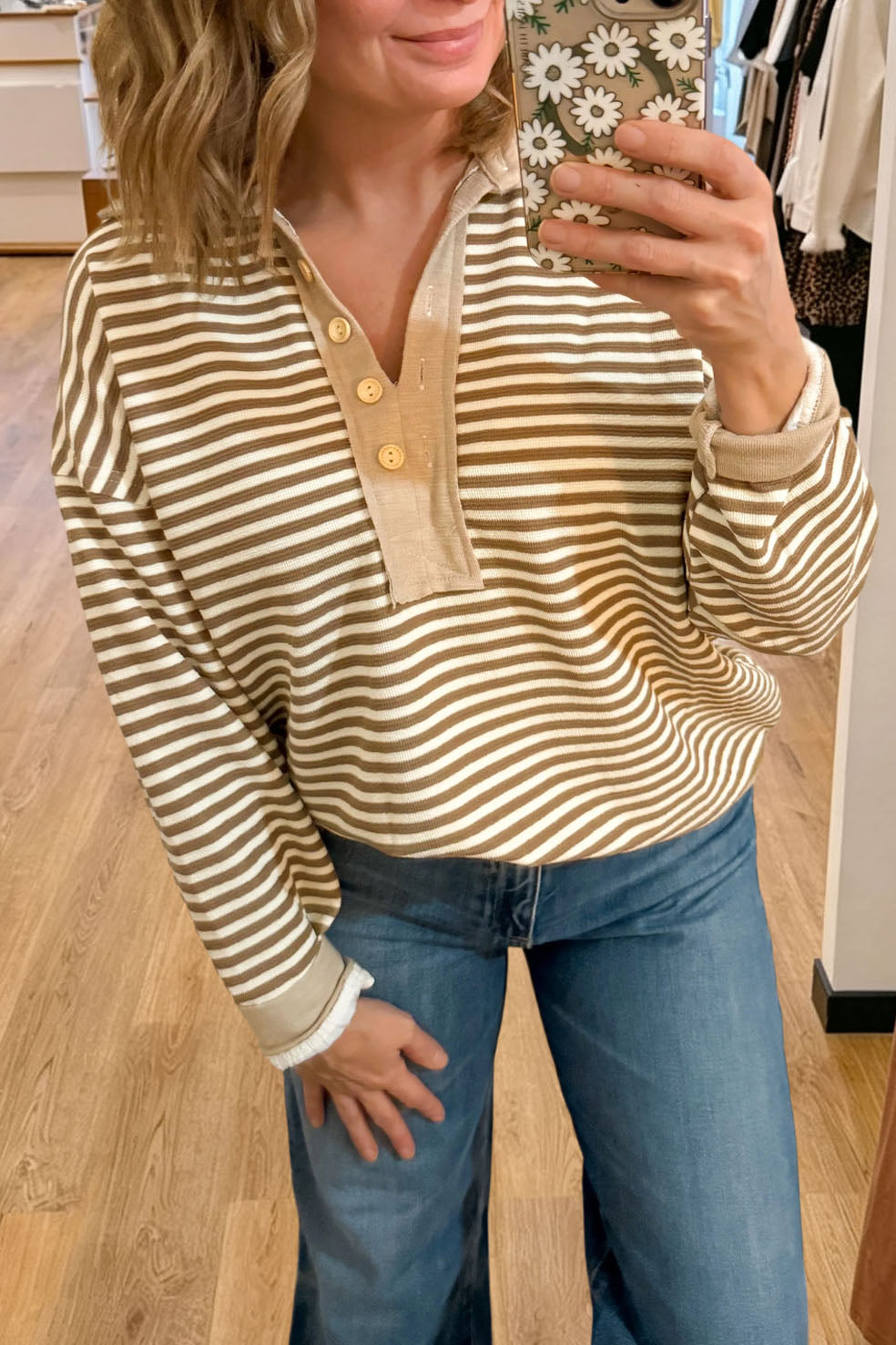 Casual Striped Button Sweatshirt
