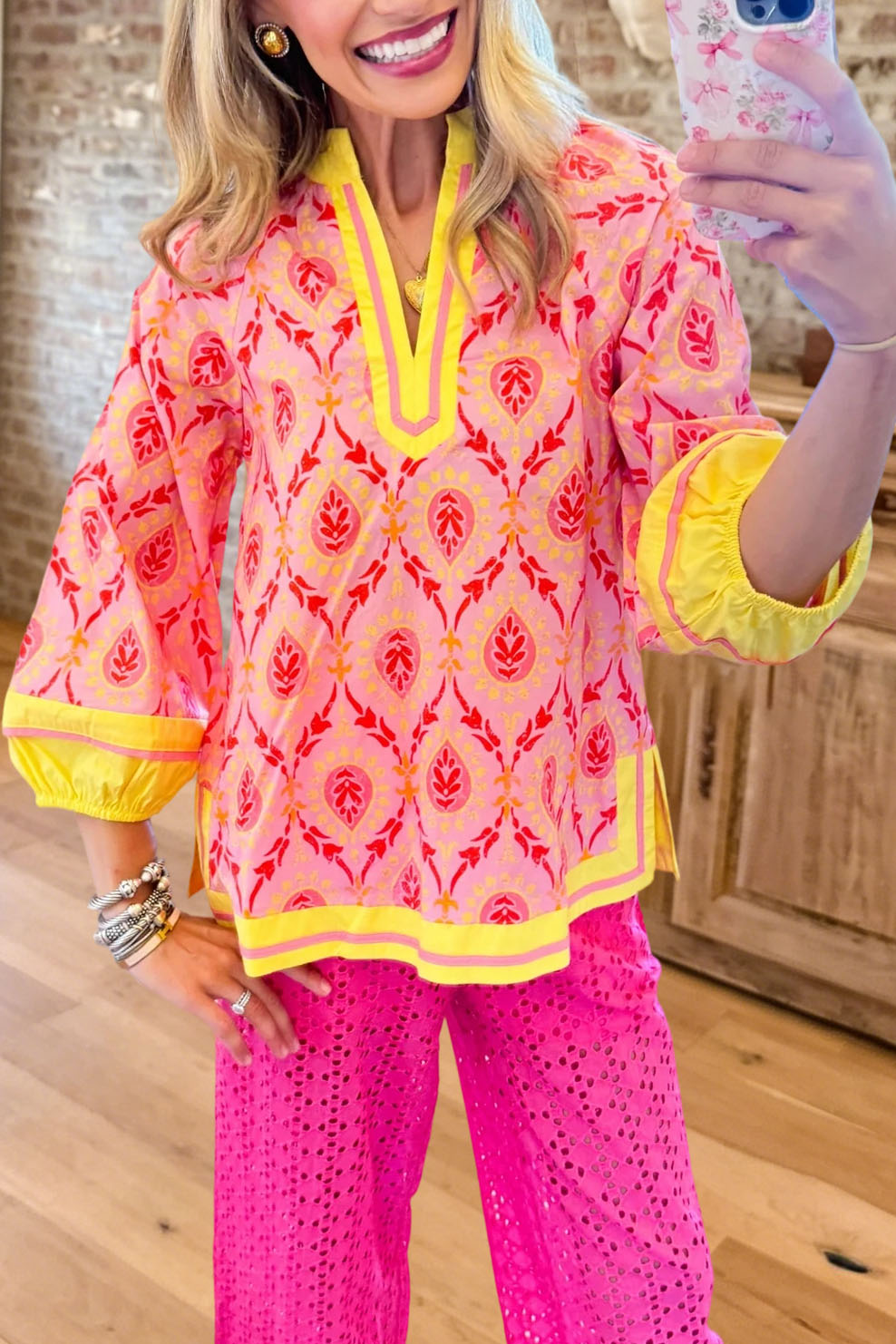Vintage Print Puff Sleeve Blouse