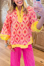 Vintage Print Puff Sleeve Blouse