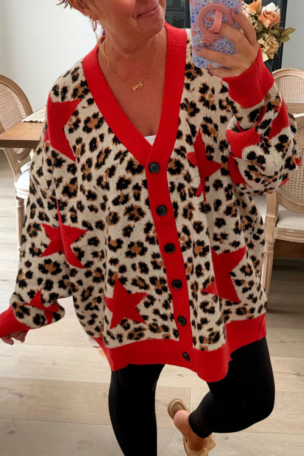 Leopard Star Pattern Button Cardigan