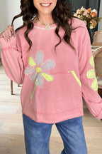 Floral Appliqué Pocket Sweatshirt