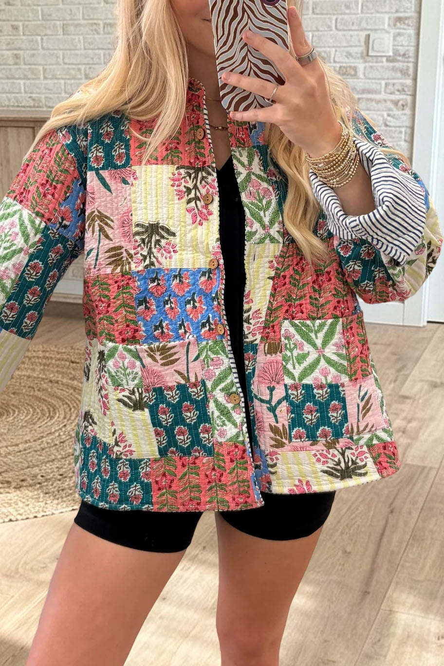 Floral Patchwork Quilted Pocket Jacket