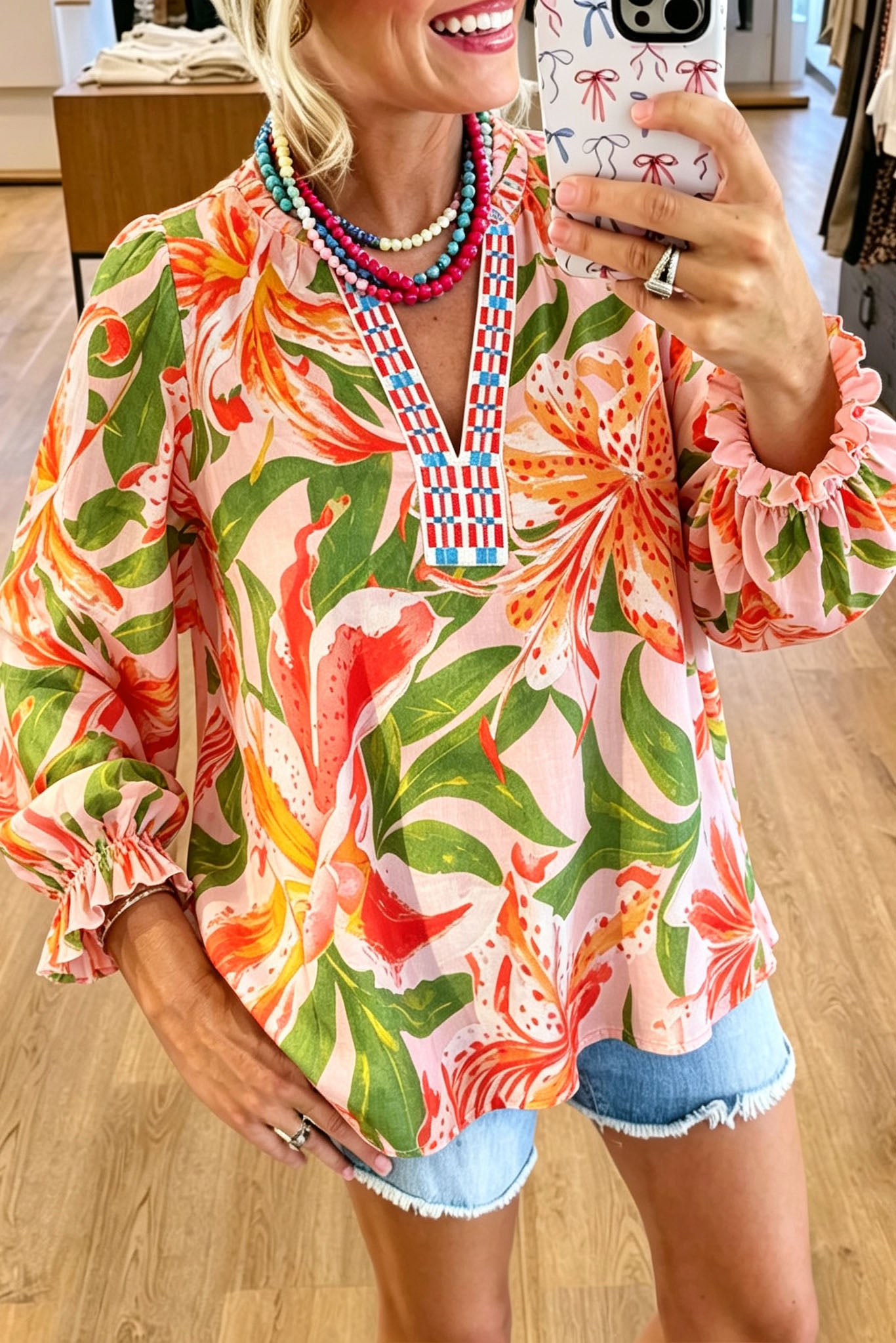 Lily Print V Neck Blouse