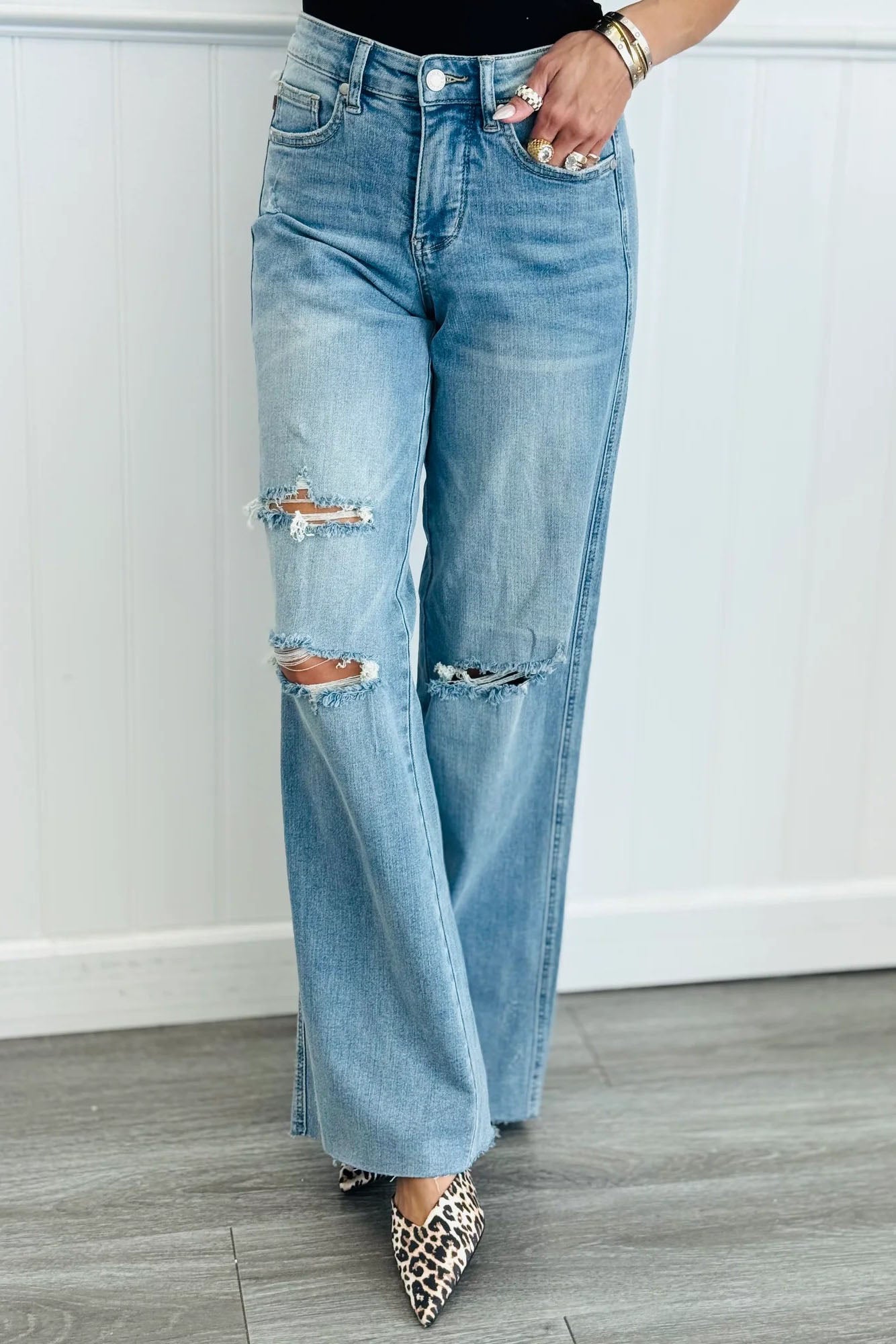 High Waist Ripped Wide Leg Jeans