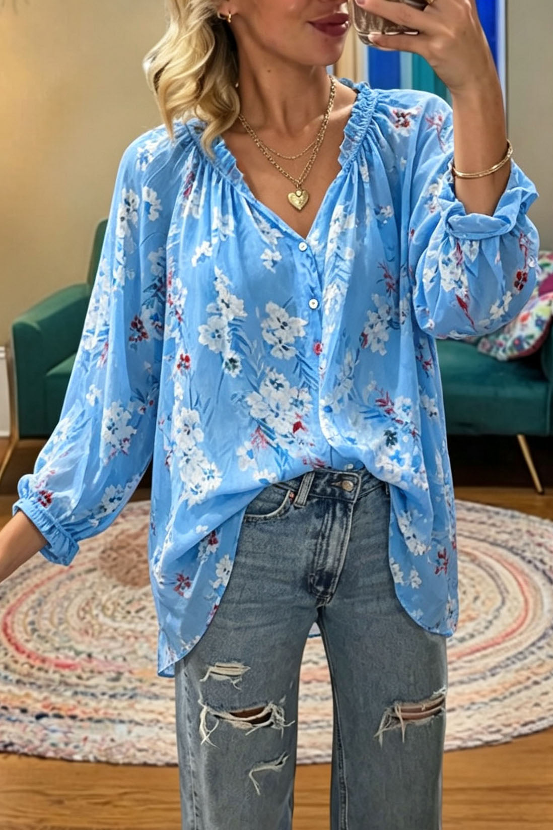 Floral Chiffon Button Up Blouse