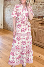 Paisley Print Belted Maxi Dress