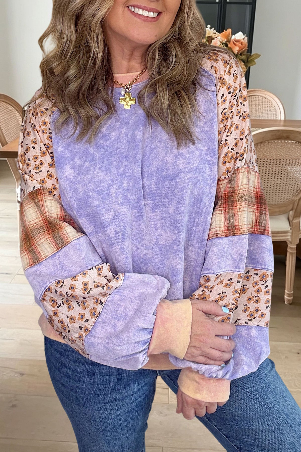 Floral Patchwork Washed Sweatshirt