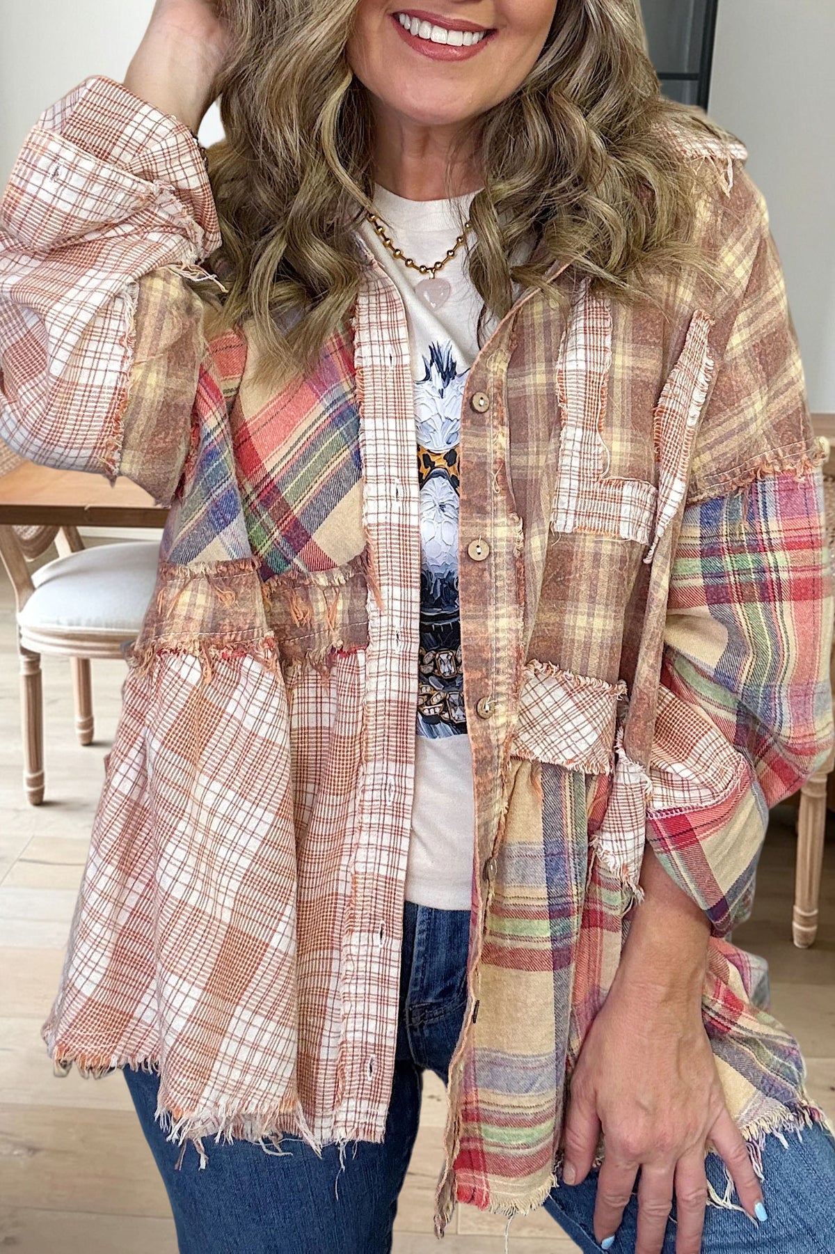 Patchwork Plaid Button Down Shirt